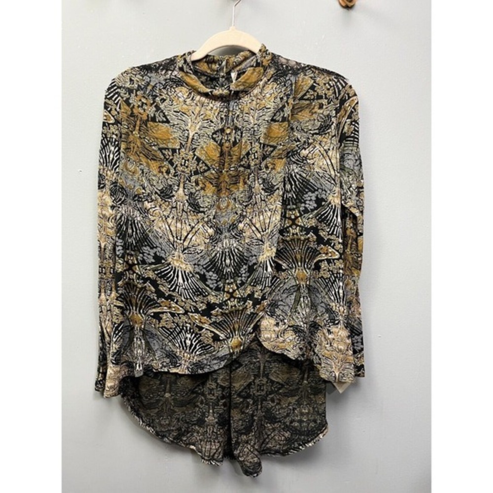 Free People Shirt Womens XS New World Hi Low Top Peek A boo back Sheer